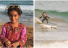 بلوچستان کی ونوس بلوچ کی سمندری لہروں سے کھیلتی’ سرفنگ کرتی تصاویر